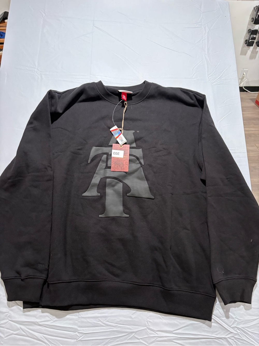 Mitchell & Ness Black Crewneck Sweatshirt with Raised Logo